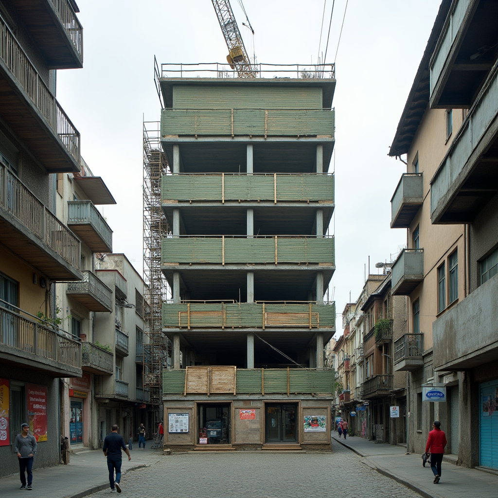 Urban construction site integrated in residential area