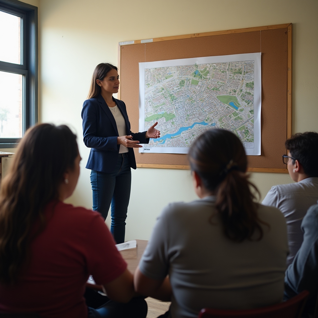 Facilitator leading neighborhood dialogue workshop